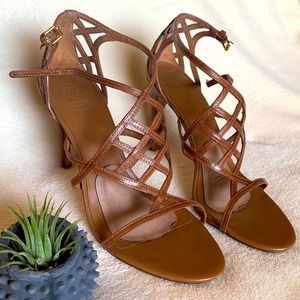 Tory Burch Strappy Brown Leather Stiletto Heels